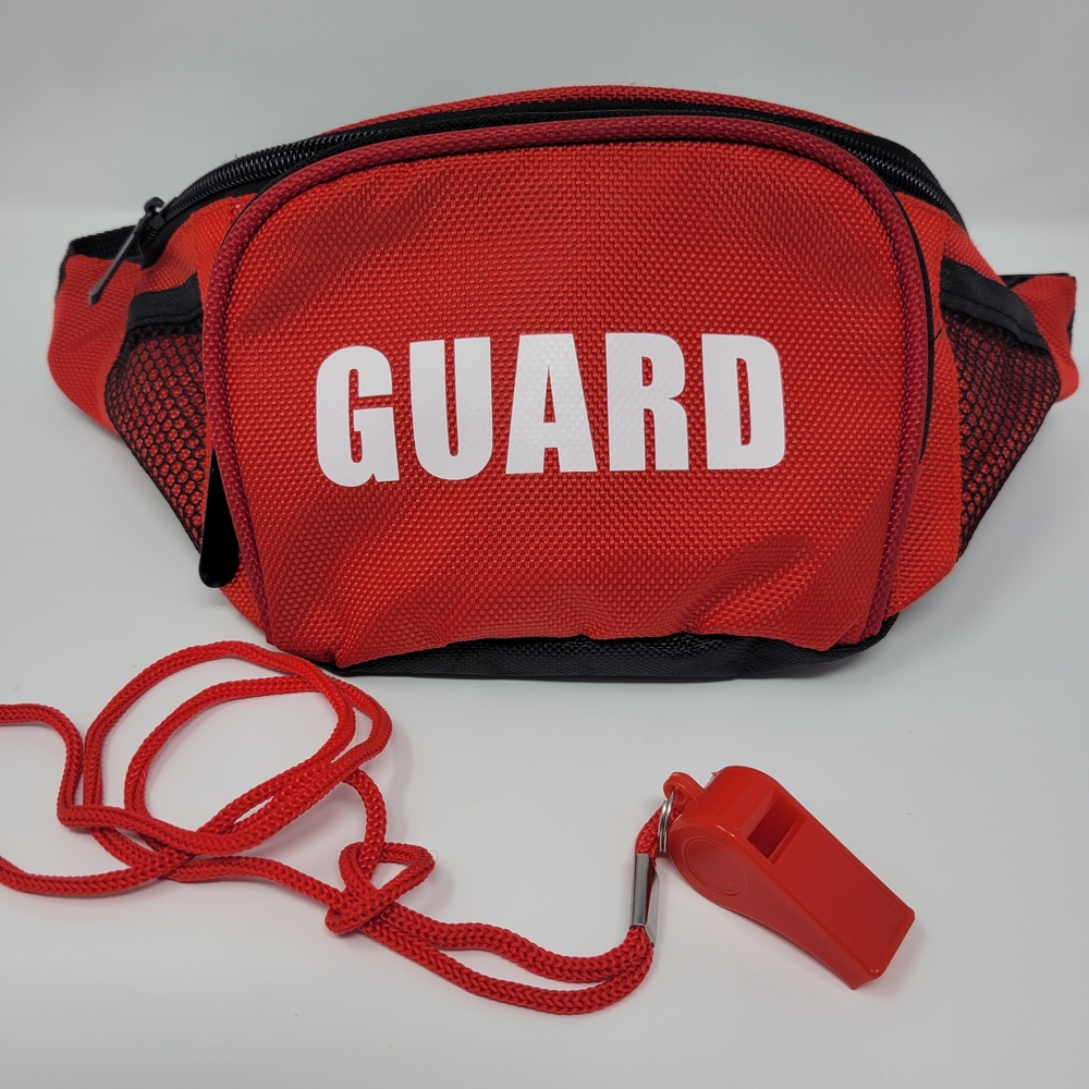GUARD Waist Fanny Pack Red Adjustable 30"-41" Belt Bag with Whistle